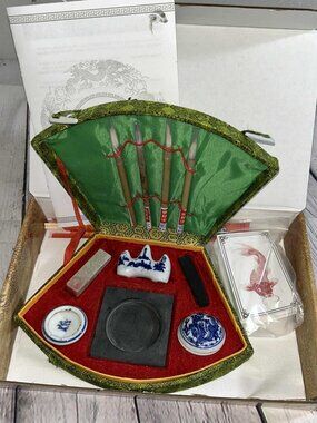 Chinese Calligraphy Brush Set with Ink Stone and Brushes